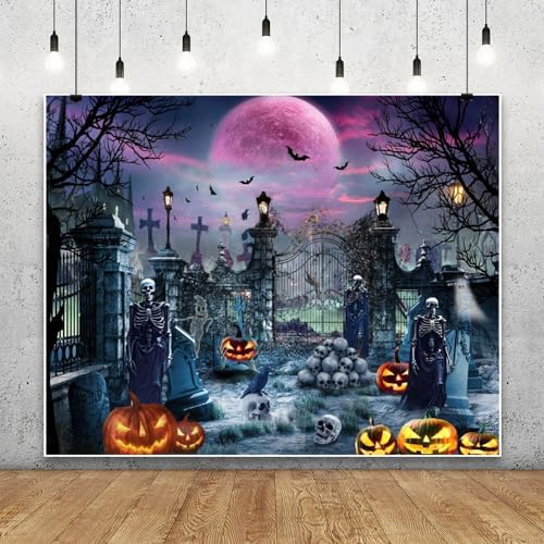 Halloween Backdrops for Photography 10x8ft Scary Night Cemetery Backdrop