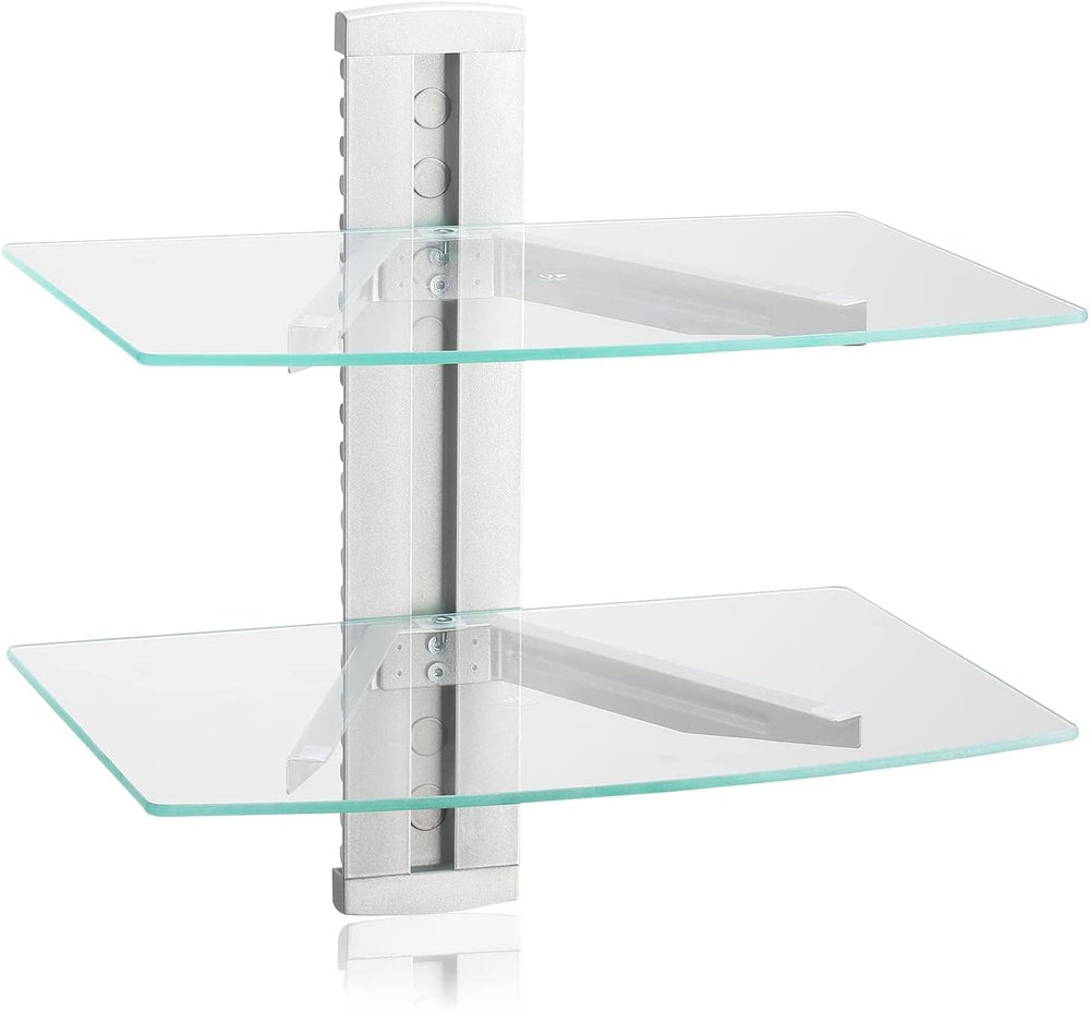 suptek 2 Tiers Glass Floating Shelves, Flat Black Wall Mount Bracket, AV Shel...