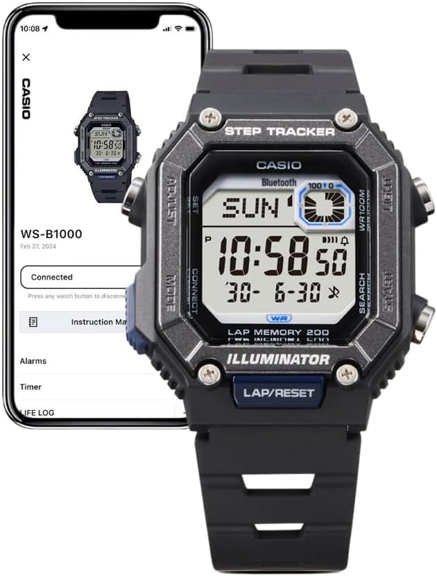 WS-B1000 Series | Men's Digital Watch | (Black) | 100M WR | Step Tracker ...
