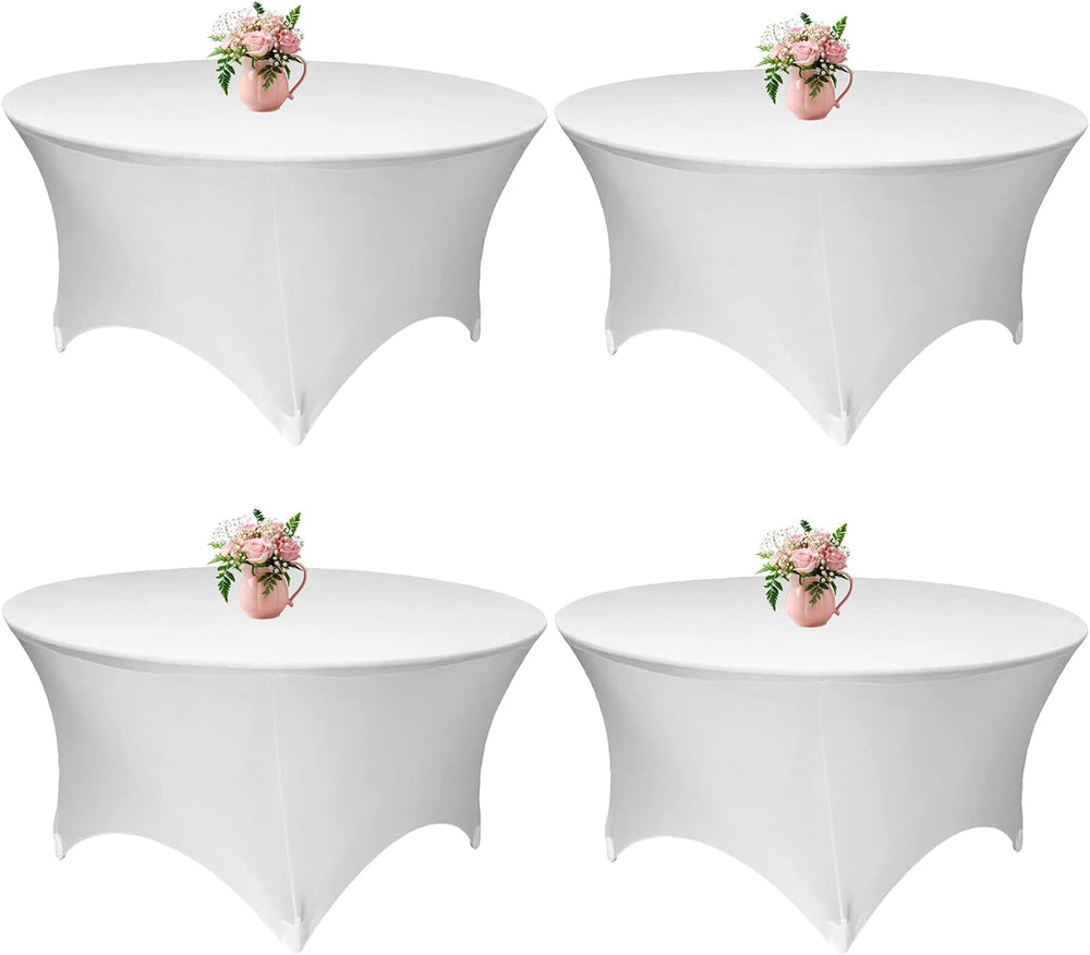4 Pack 60 Inch White Stretch Table Cover Round - 5FT Spandex Tablecloth Round...
