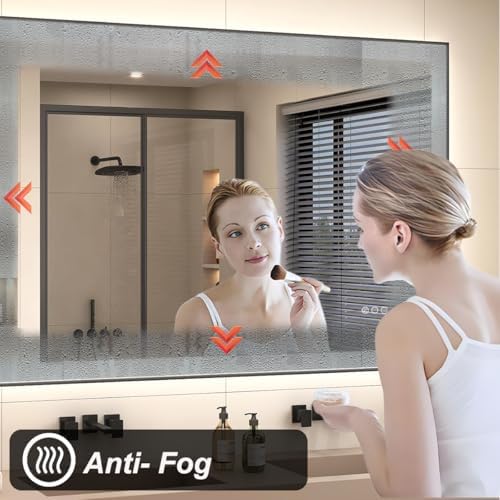 SMIROR 48x40 Black Framed LED Lighted Bathroom Vanity Mirror for Wall