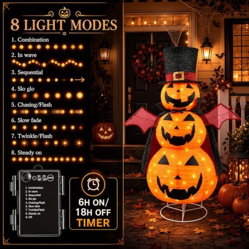 3-Tier Collapsible Halloween Pumpkin Decorations for Porch & Yard