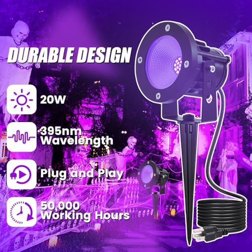 iCreating 20W Halloween Black Light Spotlight - Outdoor Black Light Spot Ligh...