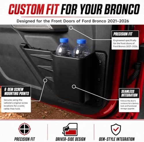 Mabett Front Door Pockets Storage Set for 2021-2026 Ford Bronco Accessories