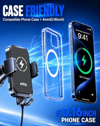 HTU Upgraded 15W Fast Charging Auto-Clamping Wireless Car Charger Mount