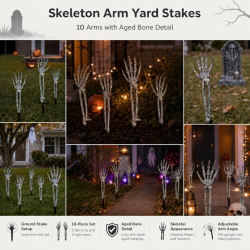 Halloween Skeleton Arms and Hands, 10-Piece Outdoor Yard Decorations Set