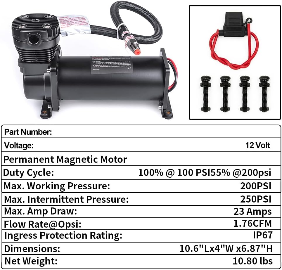 3/8NPT Heavy Duty 200 PSI Air horn Compressor kit with 1/4NPT Converter head ...