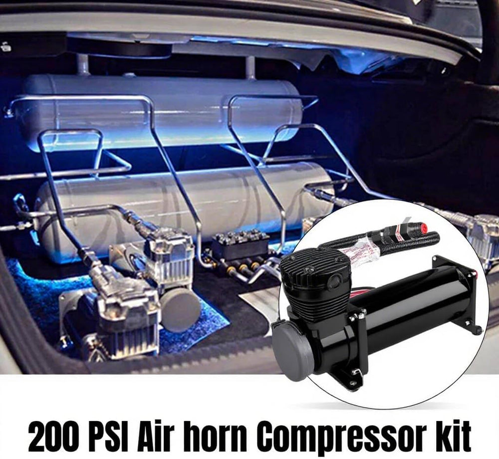 3/8NPT Heavy Duty 200 PSI Air horn Compressor kit with 1/4NPT Converter head ...