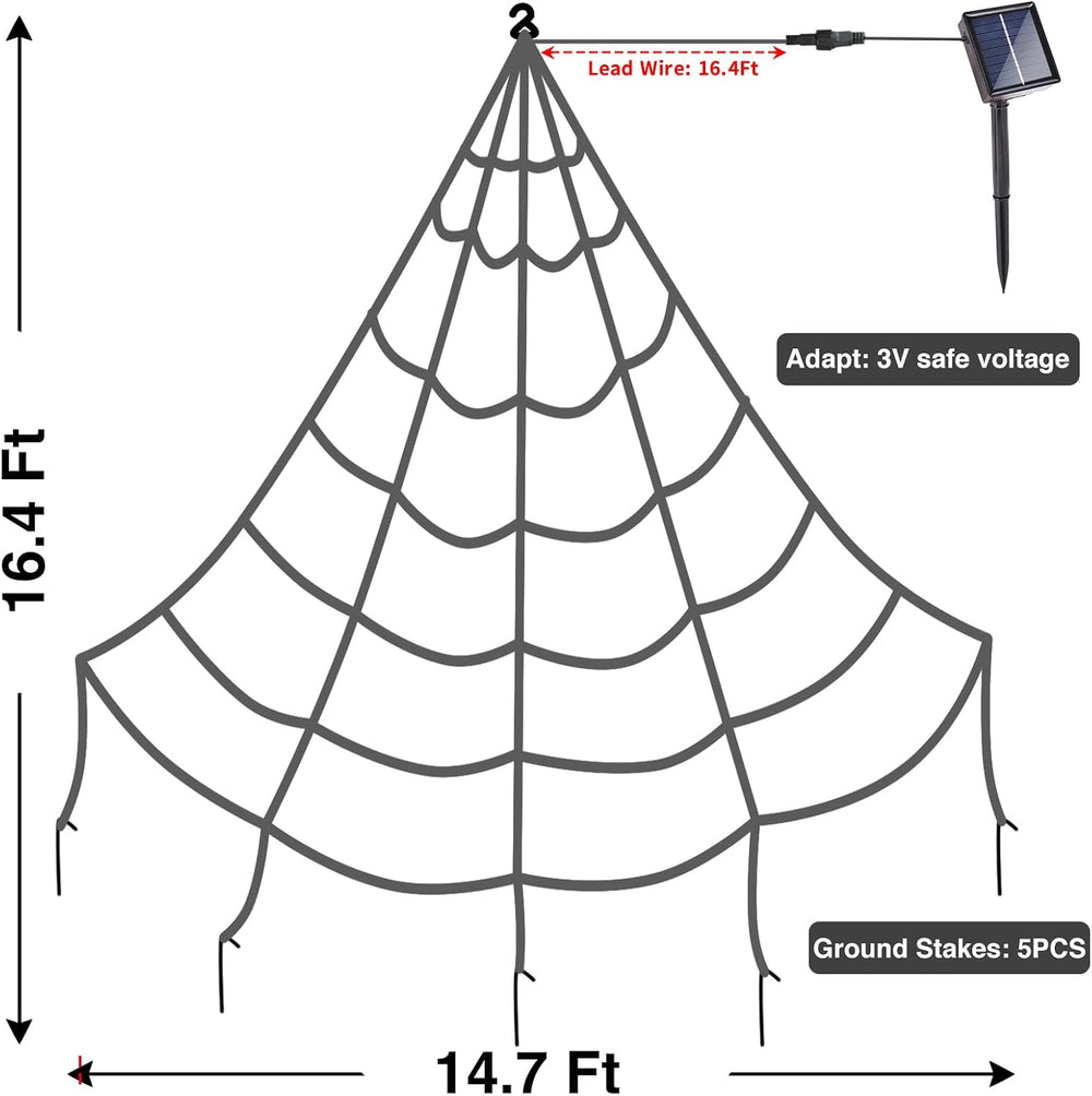 Outdoor Solar Powered Halloween Decorations Spider Web Lights