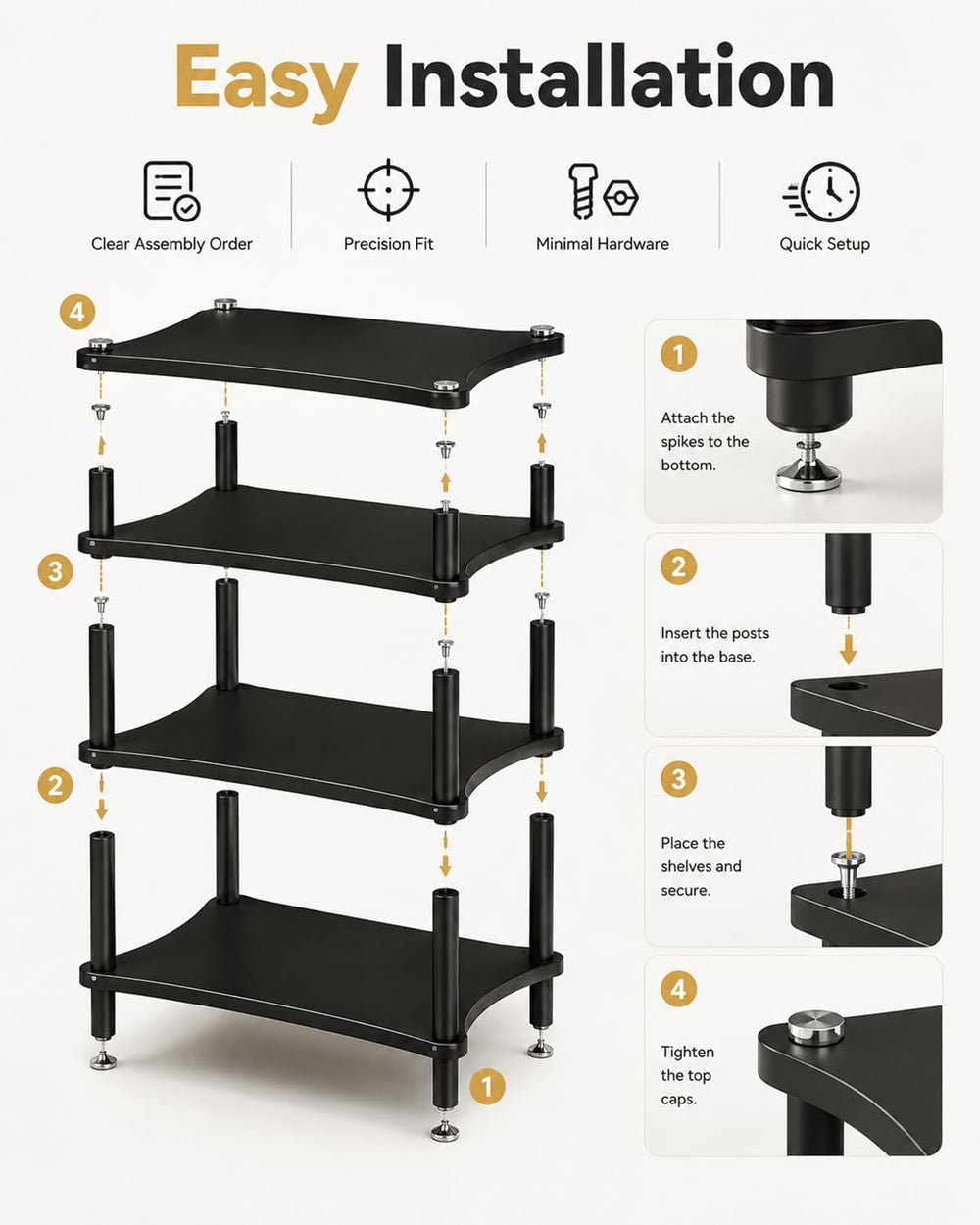 Heavy Duty 3-Tier AV Media Stand, 264 lb Load Capacity, Black