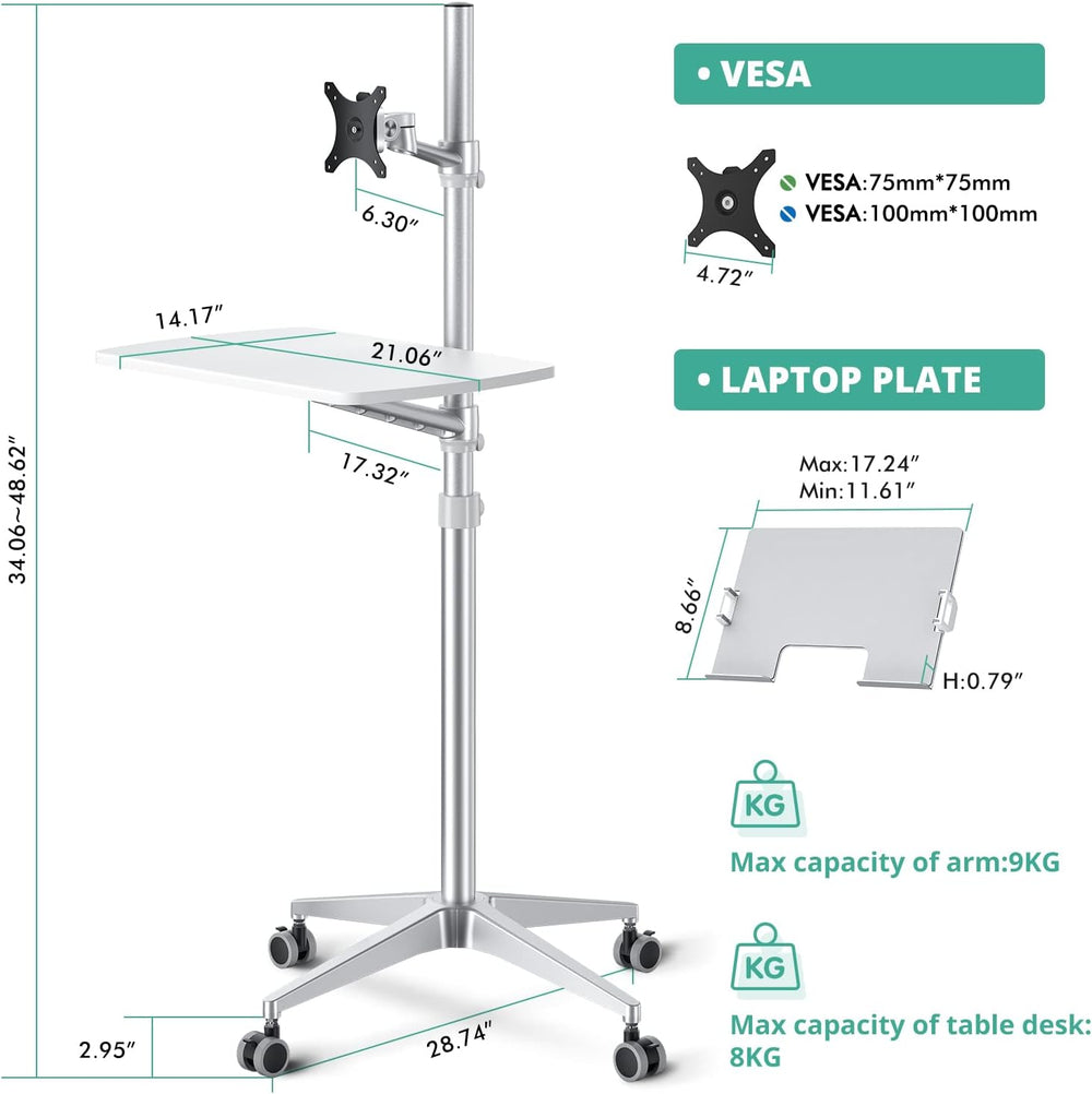viozon Mobile Desk,Mobile Workstation,Mulitiuse Rolling Laptop Floor Stand,34...