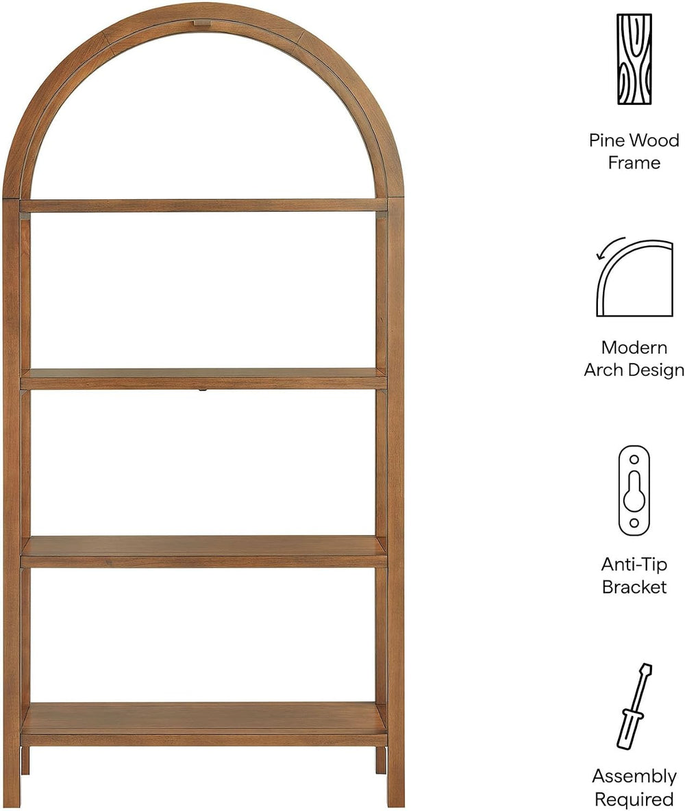 Modway Vexley 72 Inch Large Arched Bookshelf in Walnut – Modern Pine and Acac...