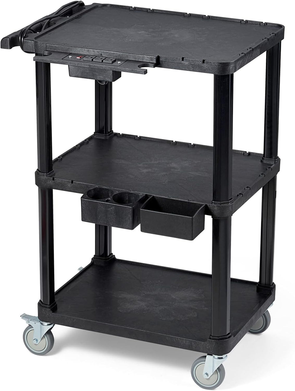 ELAFROS 3-Tier Heavy Duty AV Cart with Power Strip, 27.5 x 18.25 in