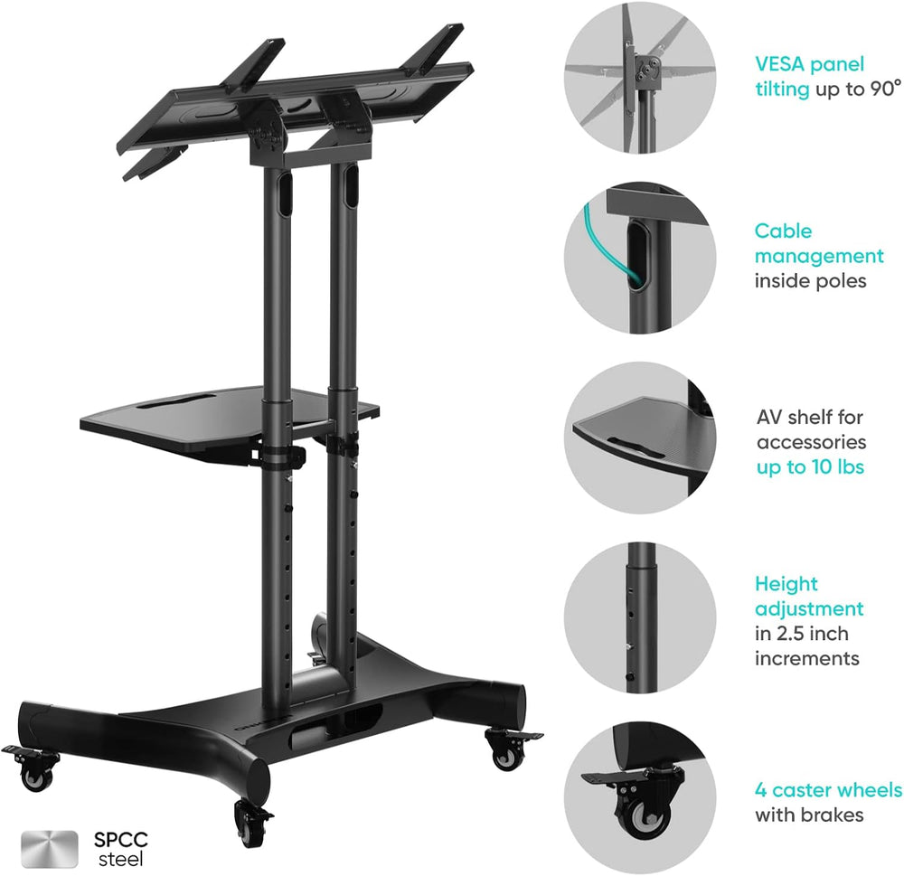 ONKRON Mobile TV Stand 32-70 Inch, up to 89 lbs, max VESA 600x400, Black