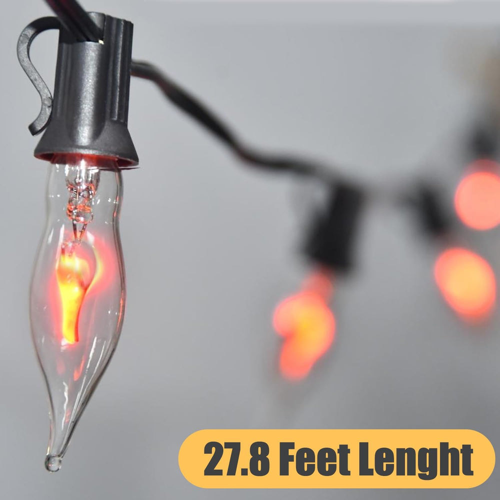 PASUTO 27.8Ft Halloween Decor Lights Flickering Flame String Lights with 25+4...
