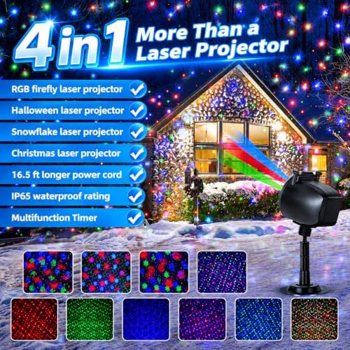 Outdoor Laser Projector Lights, RGB Firefly Light Show for Backyard Parties &...