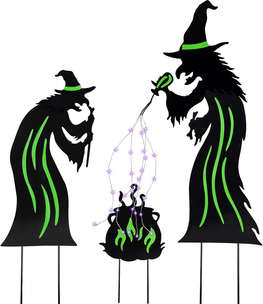 Juegoal Halloween Decorations Outdoor, 3 Pack Metal Witch Yard Stakes