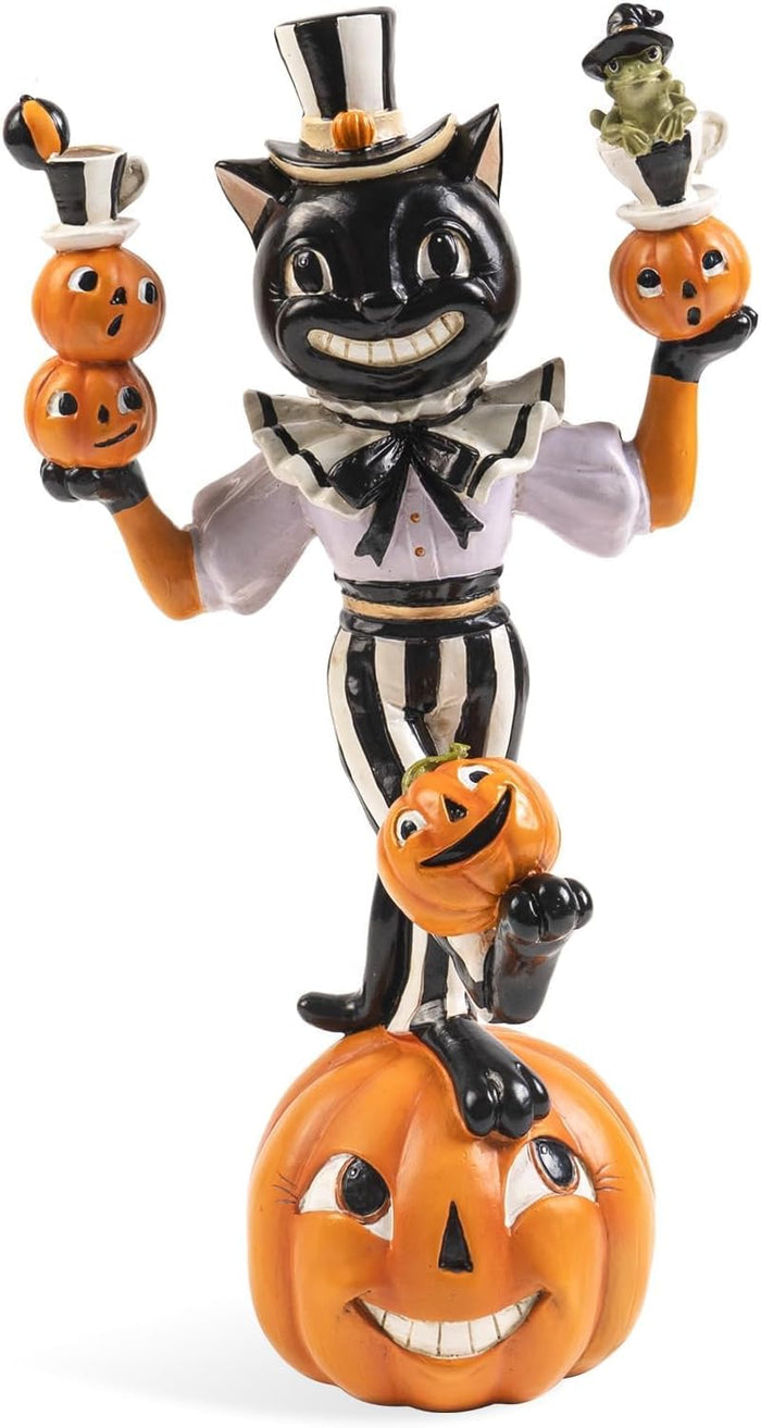 Vintage Halloween Black Cat Pumpkin Figurine, Circus Table Decor