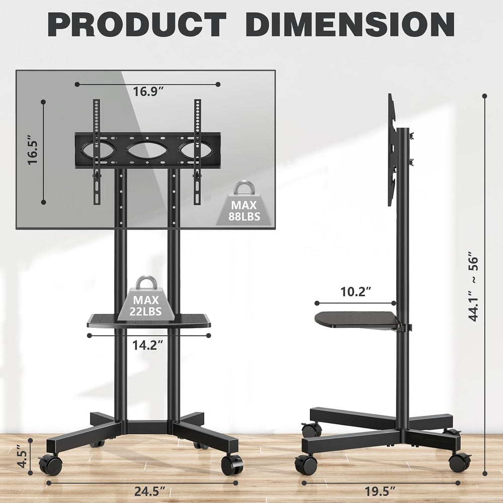 Mobile TV Stand with Upgraded Wheels for 32-75 Inch TVs up to 88 lbs