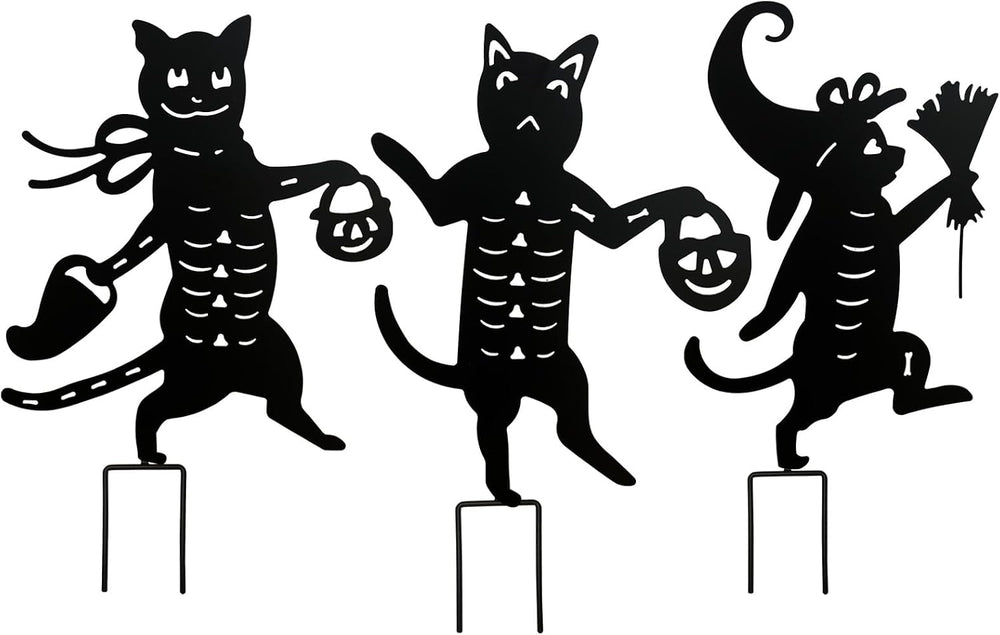 Metal Halloween Black Cat Garden Stakes Decorative, 3 Pack Scary Cat