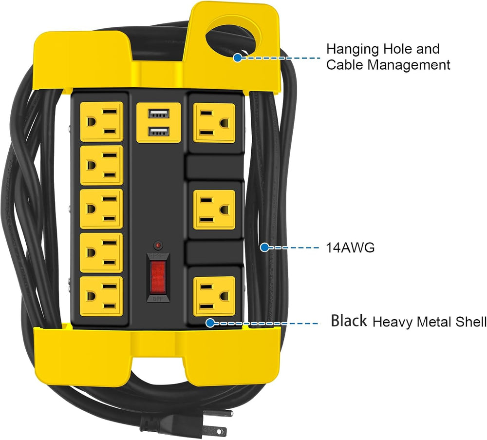 CCCEI Heavy Duty Surge Protector Power Strip with USB. Black, 4ft, 1.