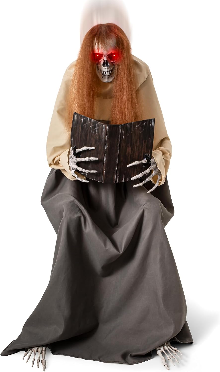 Halloween Animatronics Sitting Skeleton Ghost Decorations, 51'' Anima...