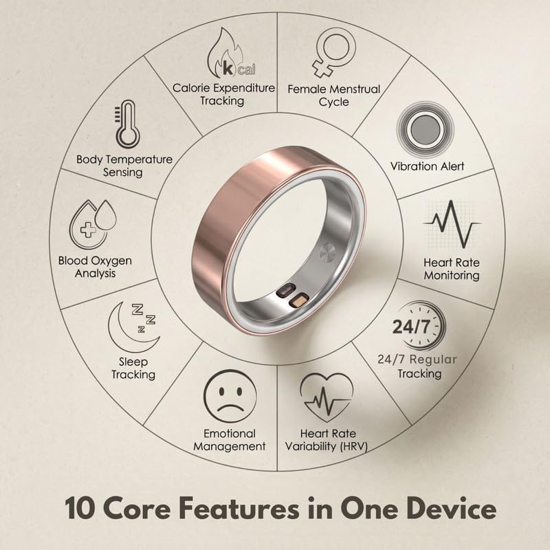 Smart Ring Health Tracker 5ATM Waterproof Sport Ring Exclusive Vibration Aler...