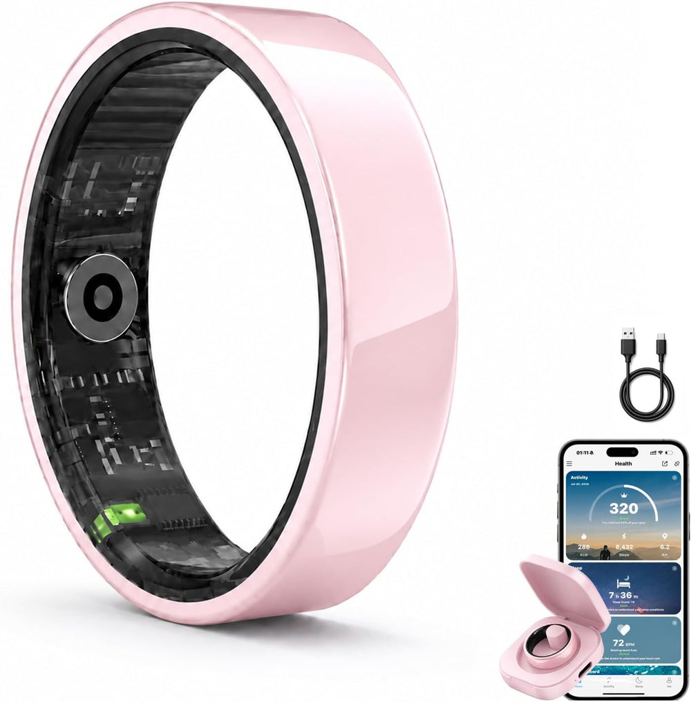 Slim Smart Ring for Women, Ceramic Health Fitness Tracker Pink,10#