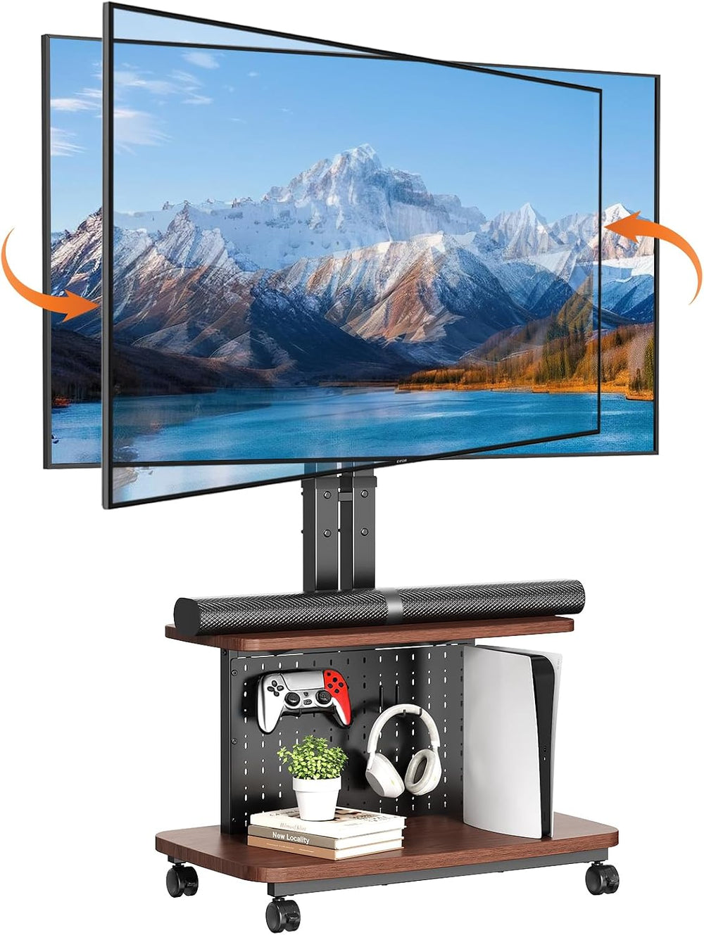Mobile TV Cart on Wheels,Height Adjustable Rolling TV Stand for 32-85 inch TV...