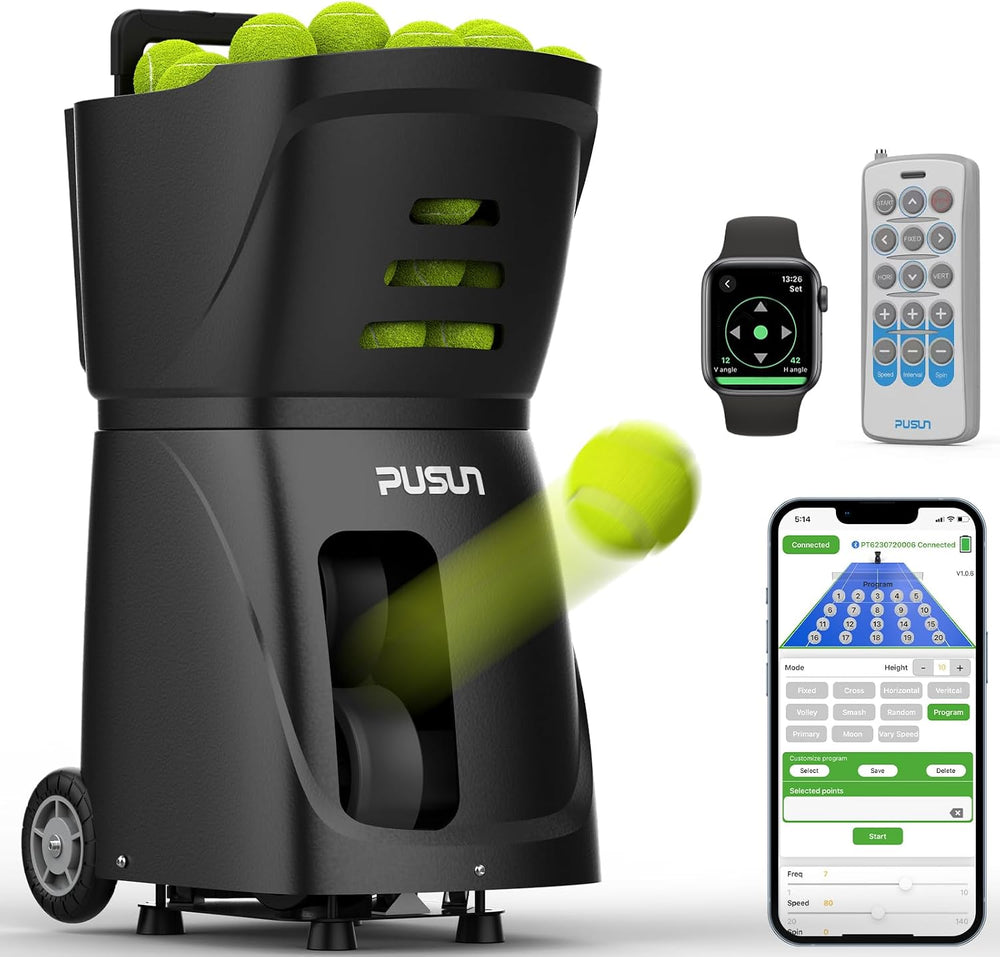 PT-SAMRT-Professional Tennis Ball Machine with App Control - 100+ Ball Capaci...