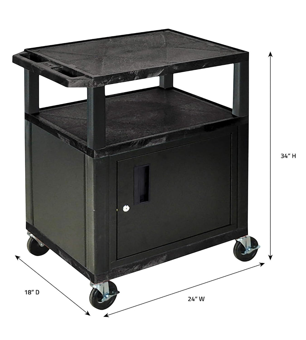 H Wilson WT34C2E 3-Shelf AV Cart with Cabinet, Tuffy, Black