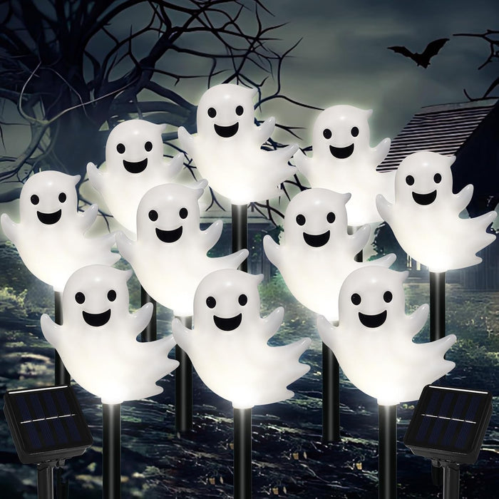 10 Pack Solar Halloween Ghost Pathway Lights, 3D Solar Lights
