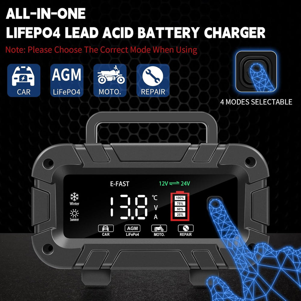 E-FAST Battery Charger 0-20A 12/24V Lifepo4 Lead Acid Automatic Smart Car Bat...