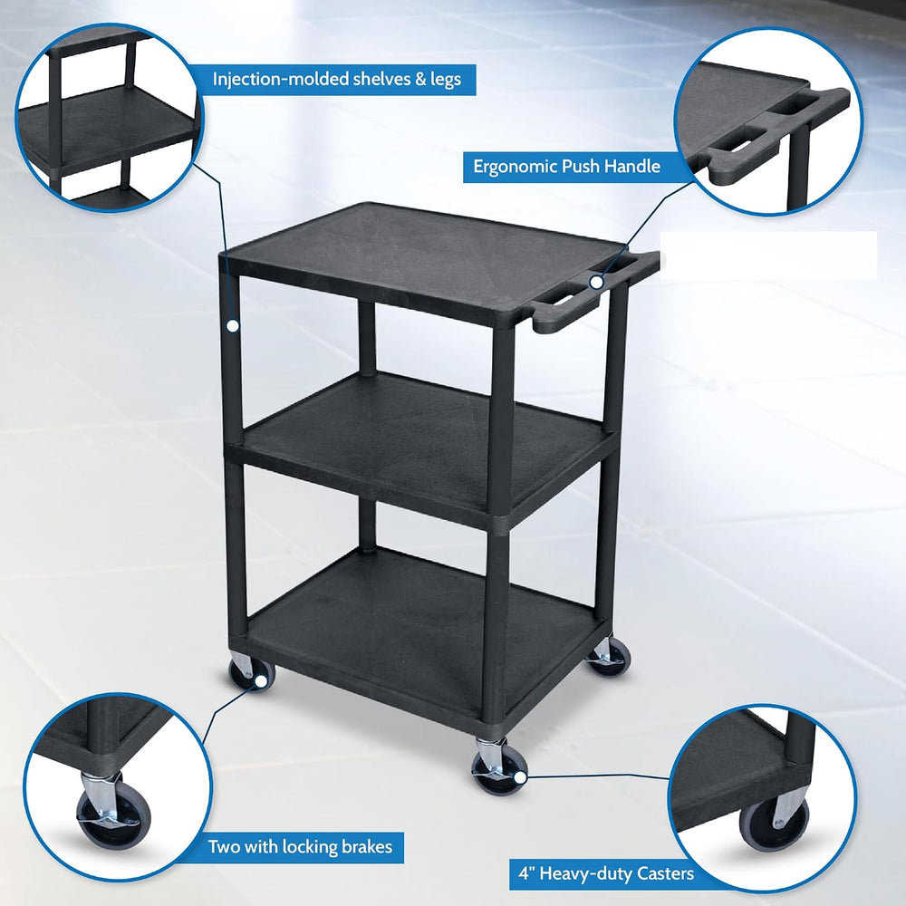 Luxor Multipurpose Three Shelves Structural Foam Plastic Storage Utility Cart...