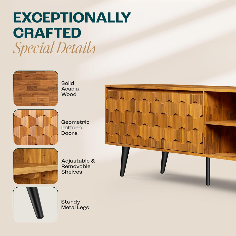 Bme Georgina Solid Wood, 10 Minutes Assembly Entertainment Center with Storag...