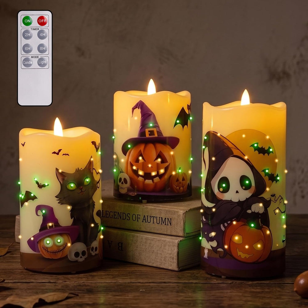 Halloween Flameless Candles, Battery Operated Candles with Remote