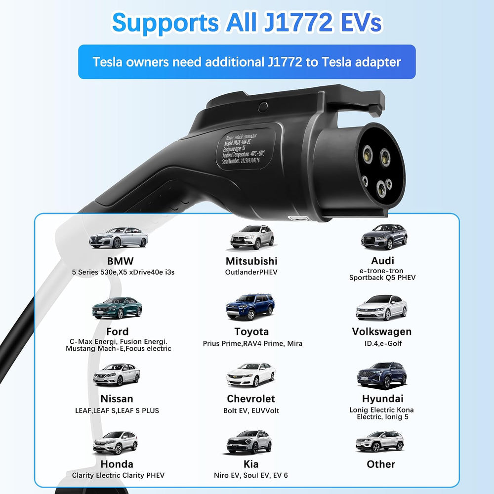 Level 1 EV Charger - 2.8 Inch LED Touch Screen, 25FT, 110V/240V