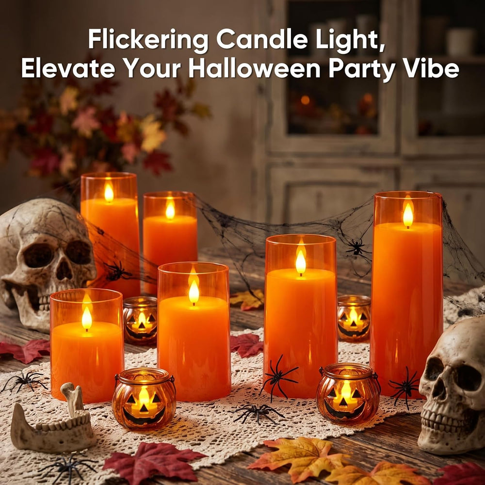 Raycare Orange Halloween Battery Operated Flameless LED Candles with Remote