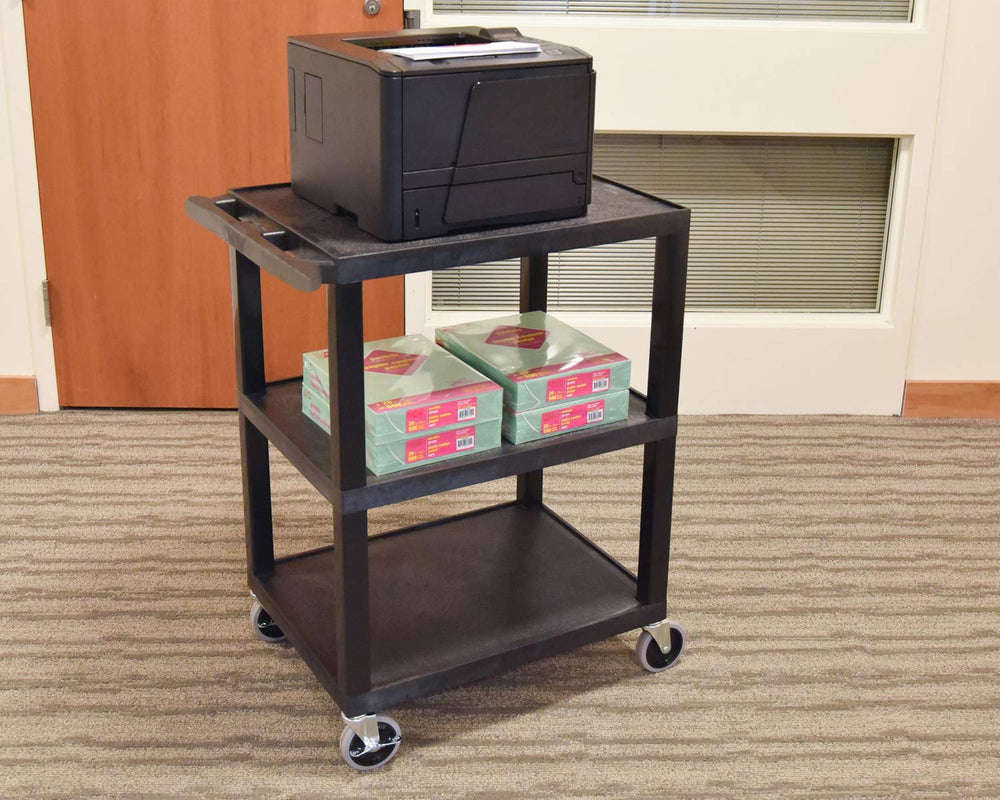 Luxor Multipurpose Three Shelves Structural Foam Plastic Storage Utility Cart...