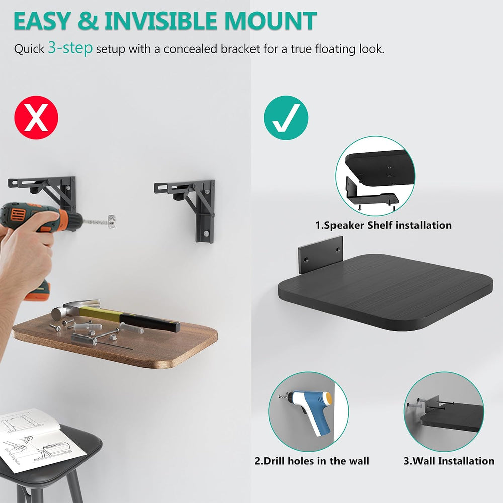 WALI Surround Sound Speaker Wall Mount, 1 Pair Heavy Duty Floating Shelf
