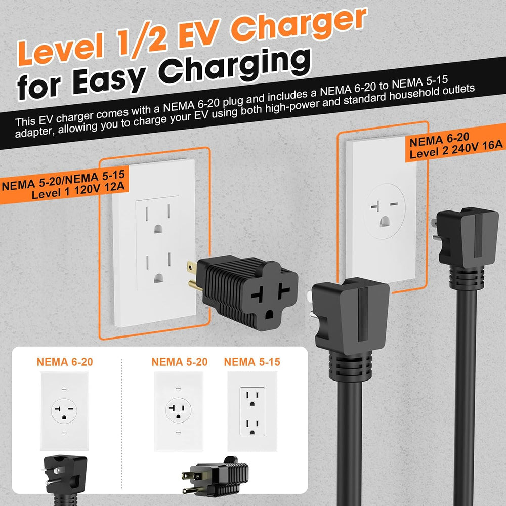 Romaa 16A Portable EV Charger Level 1, J1772 Charger, NEMA 6-20 Plug