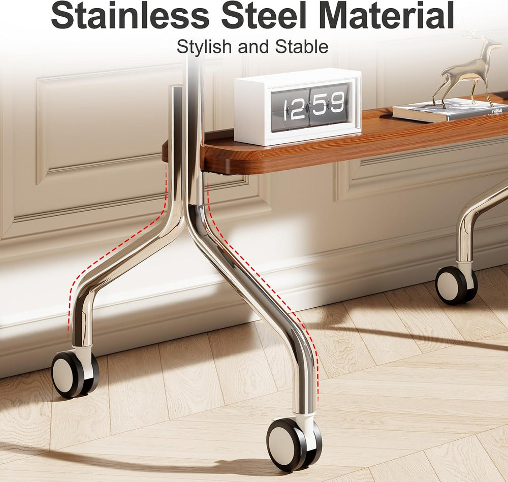 Easel Rolling TV Stand for 32-75" TVs, Stainless Steel TV Cart with Shelf