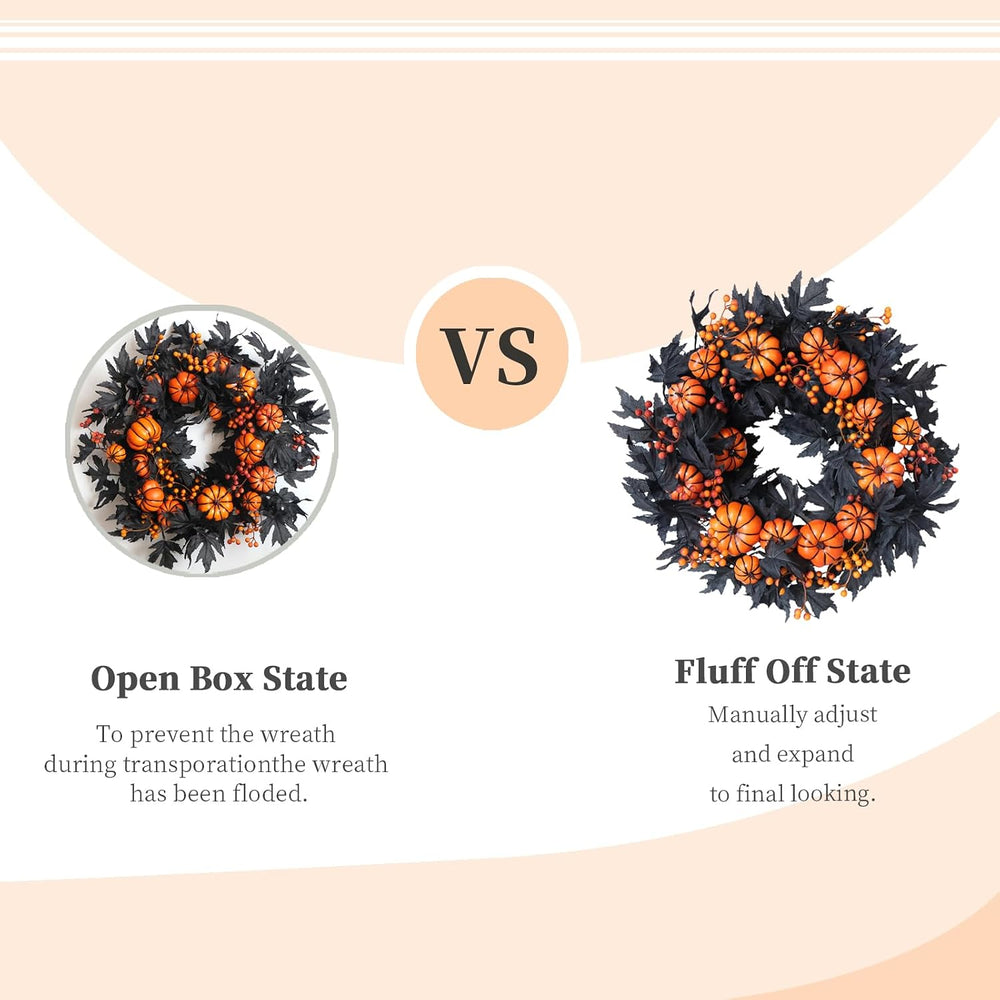 Halloween Wreaths Black Maple Leaf Wreath Orange Pumpkin Wreath Holiday Decor...