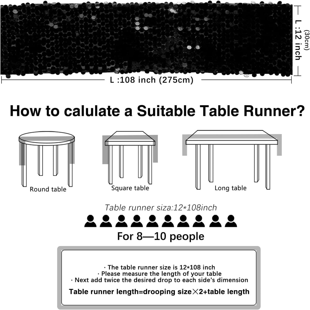 3 Packs Black Sequin Table Runner 12 x 108 Inch Glitter Rectangle Big Sequin ...