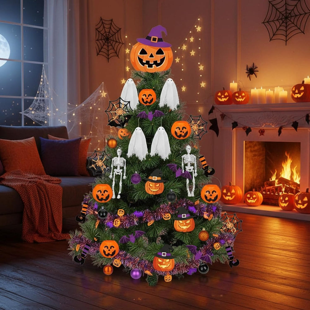 44 Pcs Halloween Tree Ornaments Decorations Witch Hat Pumpkin Tree Topper Pum...