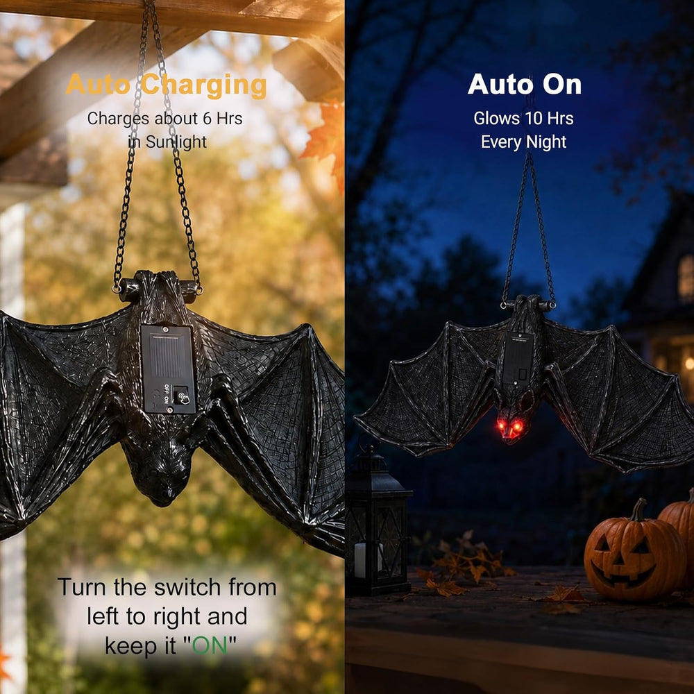 Goodeco Solar Hanging Bat - 19.7'' Large Outdoor Halloween Decor
