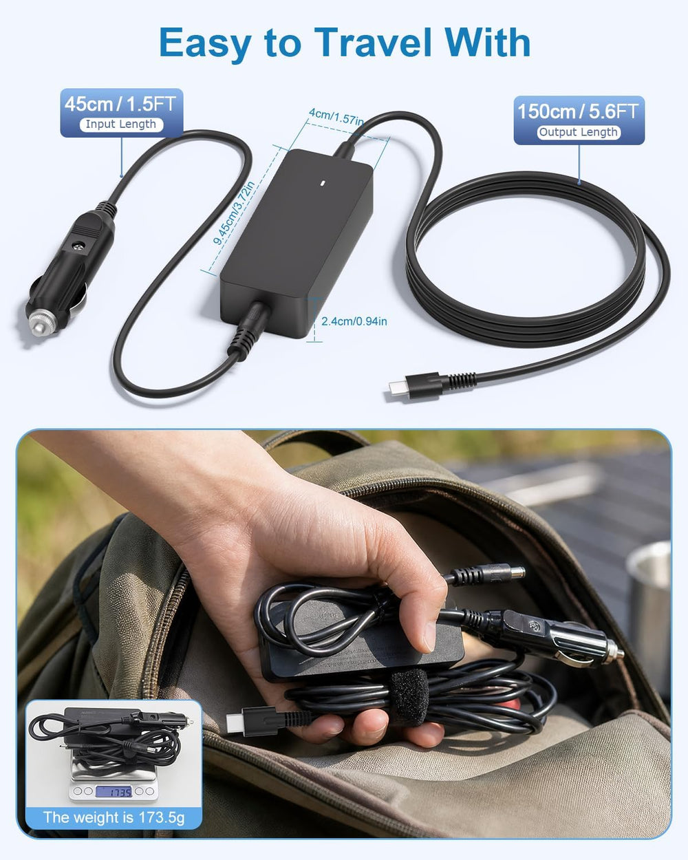 Upgrade USB-C Laptop Car Charger 100W 65W 45W Car Laptop Charger