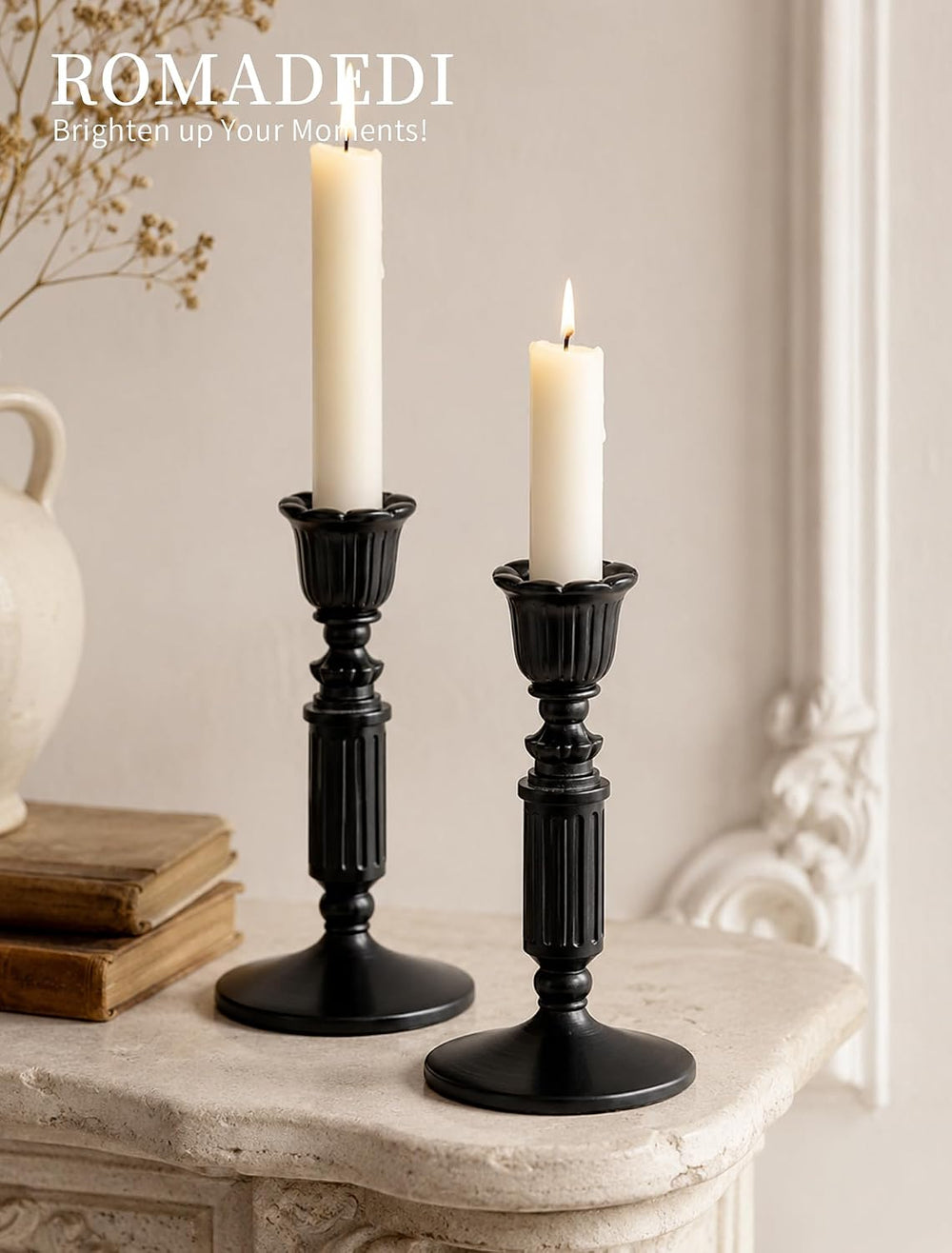 Romadedi Vintage Black Candle Holders Gothic Halloween Candlestick Set of 6