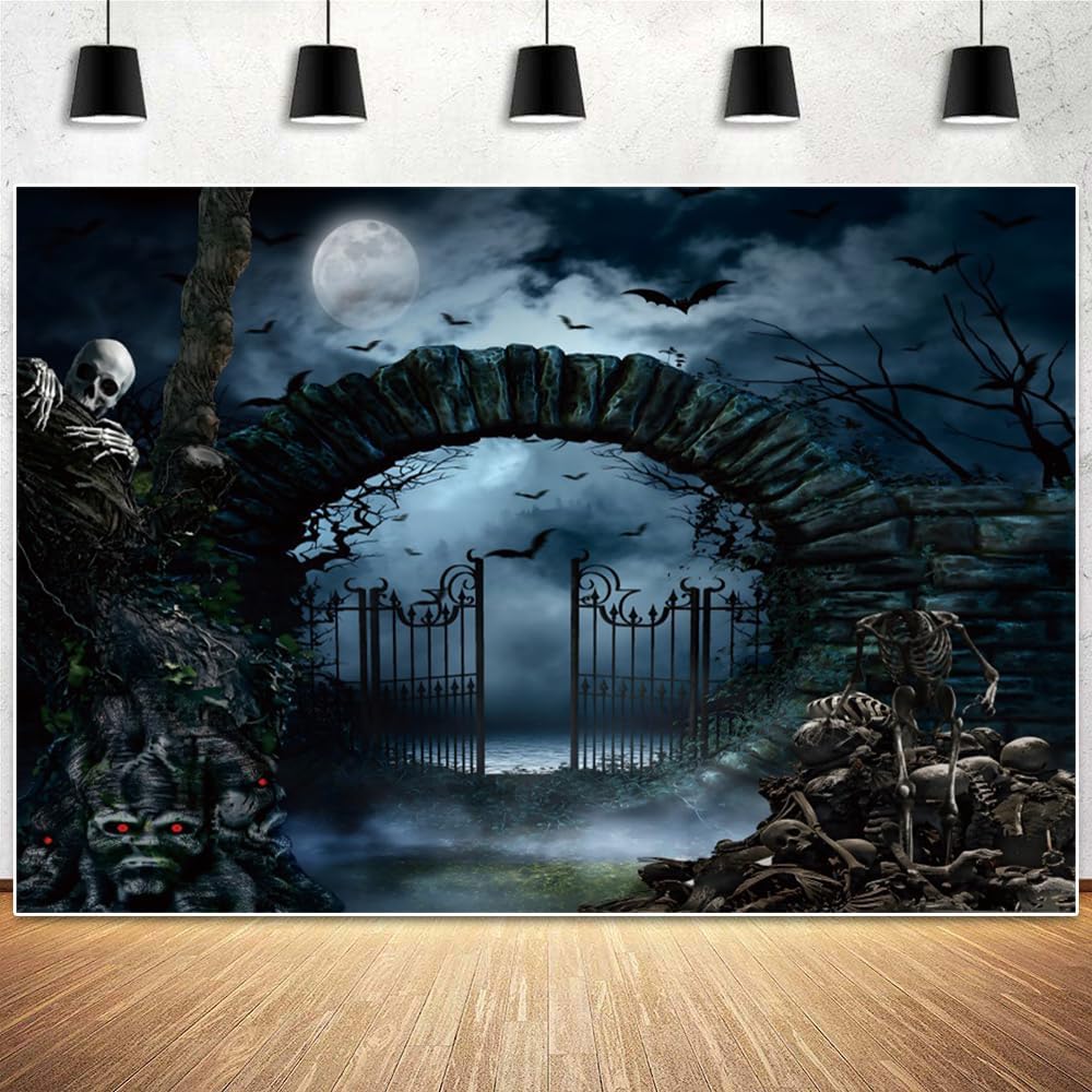 Halloween Backdrop 10x8ft Horror Graveyard Full Moon Night Photo Backdrops