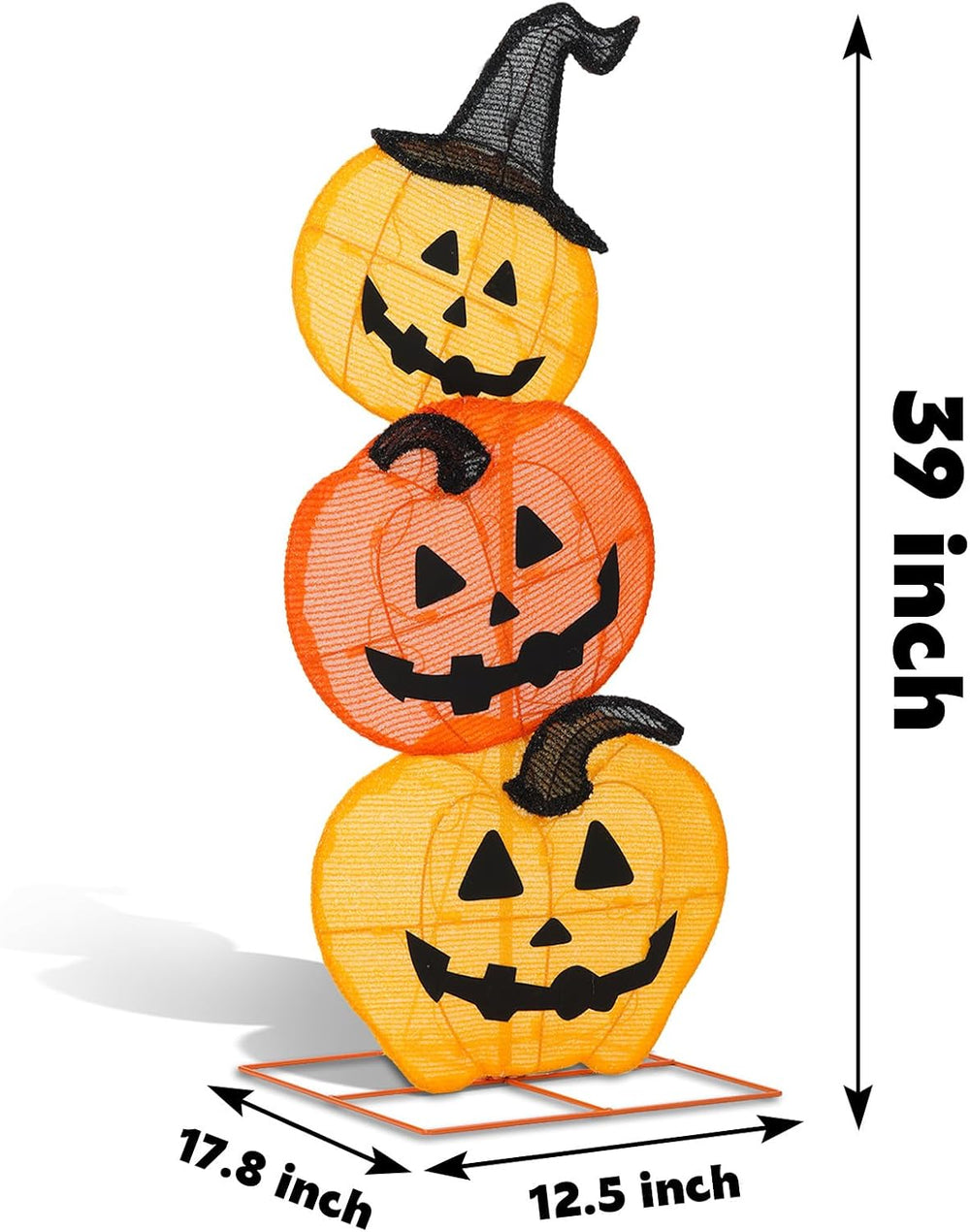 Halloween Lighted Stacked Pumpkins Decoration, Pre-Lit with 50 Warm White Lig...
